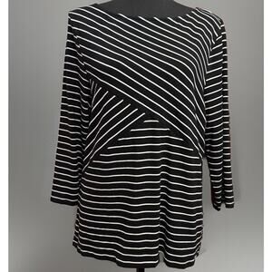 Talbots Blouse XL Womens Top Bandage Style Black White Geometric Office Casual
